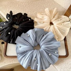 3Pcs Flowing Satin Scrunchies for Women Big Scrunchie with Pearl Pleated Sati…