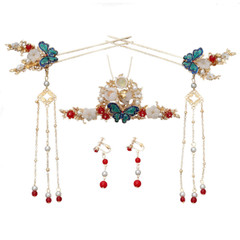 Chinese Hanfu Hair Jewelry Flower Tassel Hairpin Hairclip Crown Bridal Headdress