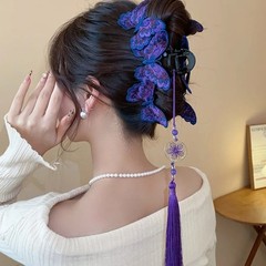 Women’s Purple Butterfly Hair Claw Clip Tassel Pendant Elegant Hair Accessories