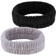 Spa Headband 2 Pack Black Gray Makeup Face Wash Hair Band Soft Microfiber