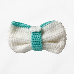 Handmade Crochet Yarn Bow Hair Accessory, White & Blue Solid Classic