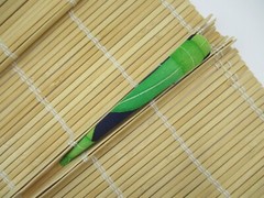 Green Blue Kimono Hair Clip, Long Upcycled 130mm Metal Hair Accessory