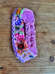 NWT Handmade Cotton Headband Elastic Embroidered Multicolor Flowers