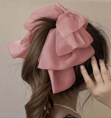 Pink Double Layer Chiffon Stylish Bow Hair Claw Ponytail Tie All Hair Types