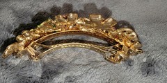 Faux Pearl Flower Barrette French Clip – Gold Green Copper