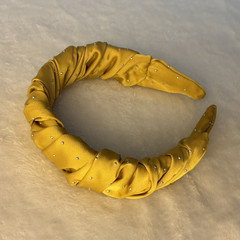 Women’s Yellow Silk Fabric Headband with Beaded Rhinestone Accents