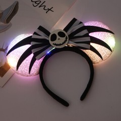 Minnie Ears White Jack Skellington Orange Bat W/LED Light Up Halloween Headband