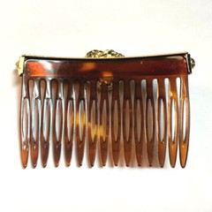 Vintage Women Metal Plastic Side Hair Comb Woven Gold Braid Knot Made in France