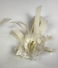Vintage Handmade Bridal Hair Clip by Nancy Shefts Ivory Flower Feather Wedding
