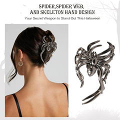 4 PCS Hair Claw Clips for Women Girls, Gothic Spider Black Metal Claw Clips, Non