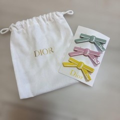 Dior Beauty Bow Hair Clips Set of 3 Pink Green Yellow Gift 100% Authentic Ribbon