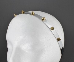 Silver Gold faux leather spike stud headband stretch elastic spiked studded