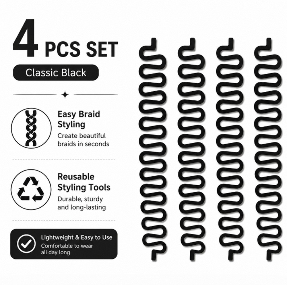 4 Hair Styling Tool Set Bun Maker Braid Tool Clip Stick Easy Updo Kit for Women