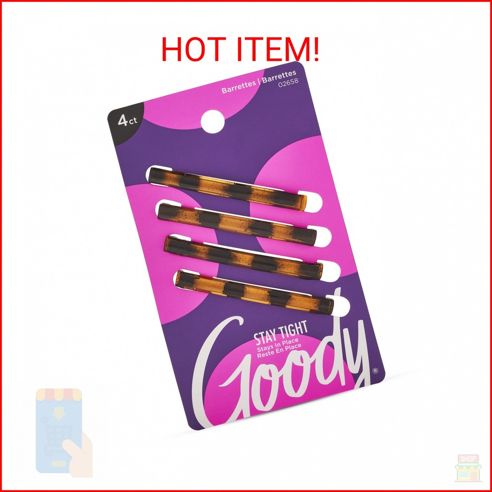 Goody Hair Barrettes Clips – 4 Count, Mock Tort – Slideproof and Lock-In Place