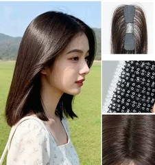 3.5cmx14cm Traceless 100% Human Hairline Topper 10″-hook and loop on hair