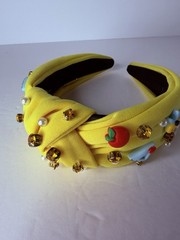 Teacher Theme Yellow Knot Headband Apple Pencil Beaded Padded Headband
