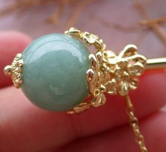 Certified Green Natural A Jade jadeite hairpin Hair pin bead 6 inches 543706 AS