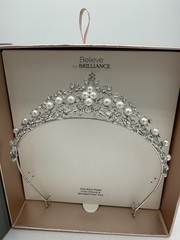 Believe by Brilliance Fine Silver Plated Tiara Crown Cubic Zirconia Pearls Bride