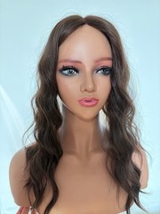 4″x4.3″ Cap New Fashion Wavy Black/Brown 20% Human Hair Topper Clip in 18″
