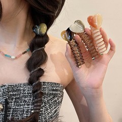 4Pcs Telephone Wire Hair Bands Spiral Hair Ties,Heart Decor Straight Phone Co…