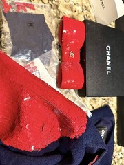 NEW Chanel 2008 Sequin Red Vintage Hair Bow Barrette Clip Dress Pin 34 36 38 40