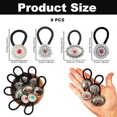 8PCS Vintage Western Style Circular Hair Ties, Metal Boho Button Ponytail