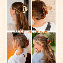 6 Pcs Rectangle Tortoise Shell Claw Clip – 3.35 Inch Medium Hair Clips for Women