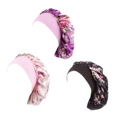 3PK Satin Fabric Bonnet Silk Night Sleep Cap Hair Head Covers Wide Elastic Band