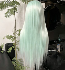 Free Size 4″x13″ Lace Frontal Mint Green Straight Full Wig for Cosplay, 24″~40″