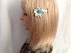 Pastel blue cream flower rose hair snap clip rockabilly pinup girls vintage
