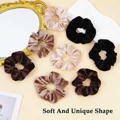 Velvet Scrunchies for Women – 8PCS Neutral Large Hair Ties – Black, Blonde, Dark
