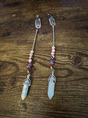 Silver Hair Clips With Beads And Healing Crystal Hexagonal Quartz Stone Charms