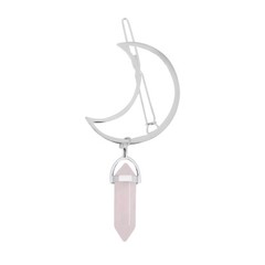 Women Hair Pin Alloy Moon Shape Hexagonal Column Stone Pendant Hair Clip