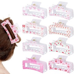 Yuxung 8 Pcs Bow Cherry Hair Claw Clips for 1 Count (Pack of 8), main pink