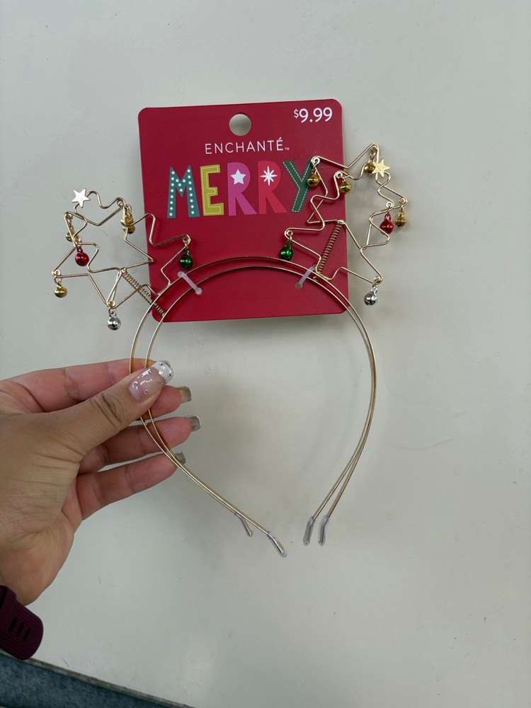 Enchante Christmas Star Wire Headband Gold Tone Jingle Bells Lightweight