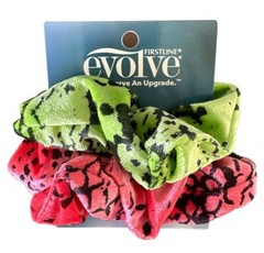 Firstline Evolve Hair Accessories, 2 Pack Scrunchie Green & Pink Leopard #223