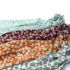 Nollia 4 Sets of Floral Scrunchies With Matching Hair Ties, Thin Airy Fabric