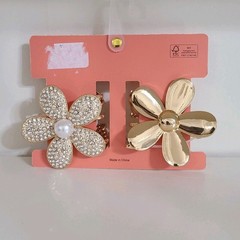 Piper K Metal Gold Color Rhinestones Faux Pearl Flower Hair Claw Clips Set