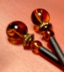 Vintage Hair Sticks 6.5” Tortoise Shell Colors Black Stick Brass