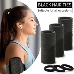 50pcs Black Hair Ties High Elastic Ponytail Holders No Metal Snag-Free Hairbands