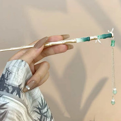 Temperament Bamboo Tassel Hair Sticks Gold Alloy Elegant Flower Hairpins for Wom