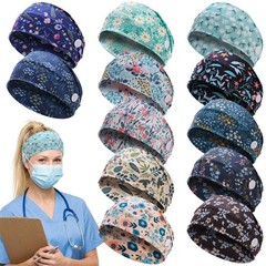 12Pack Nurse Headbands with Buttons NonSlip Floral Ear Protection