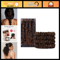 Silk Hair Ties Set of 4 – Dark Brown Skinny Scrunchies, No Damage, Anti-Breakage