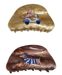 Anthropologie Euro Pups Dog Hair Claw Set of Two Blonde Brown Multi-Color New