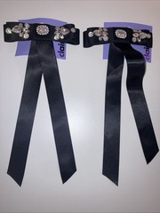 2pc Set Icing Black Rhinestone Studded Satin Long Tail Hair Bow Clip