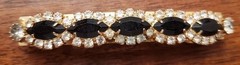 Beautiful Black & Clear Rhinestone Barrette Gold Tone 3″ Medium Hair France(124)