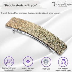 French Amie Glittery Bar Large Handmade Celluloid Hair Clip Barrette for Women