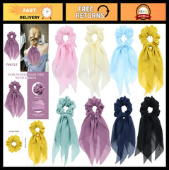 8 Pack Colorful Chiffon Hair Ties & Bows, Silk Scarves, Ponytail Holders, 90s Ac