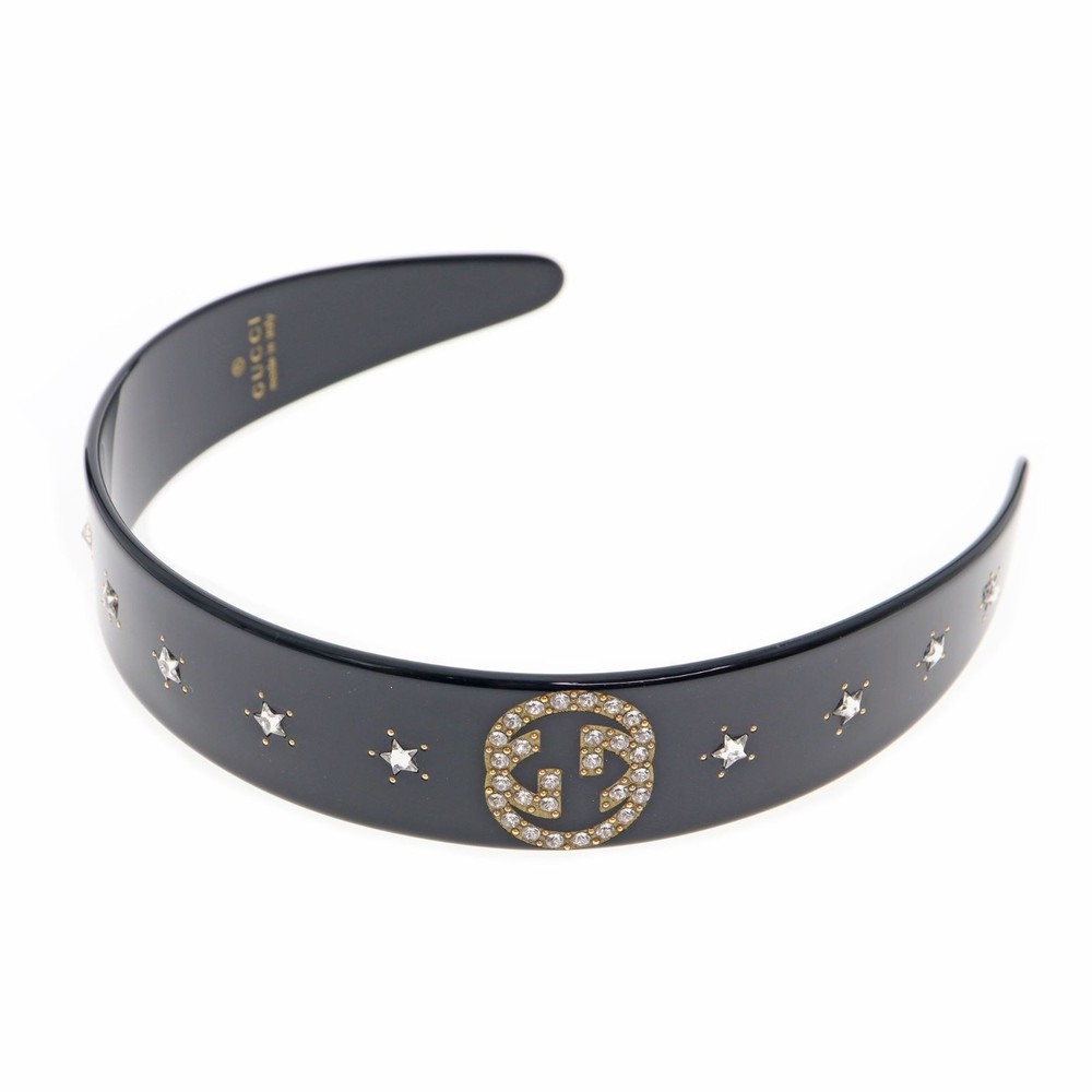 Gucci’s G Logo Crystal Stone Interlocking Hair Band Black Women Used w/outer bag