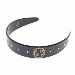 Gucci’s G Logo Crystal Stone Interlocking Hair Band Black Women Used w/outer bag